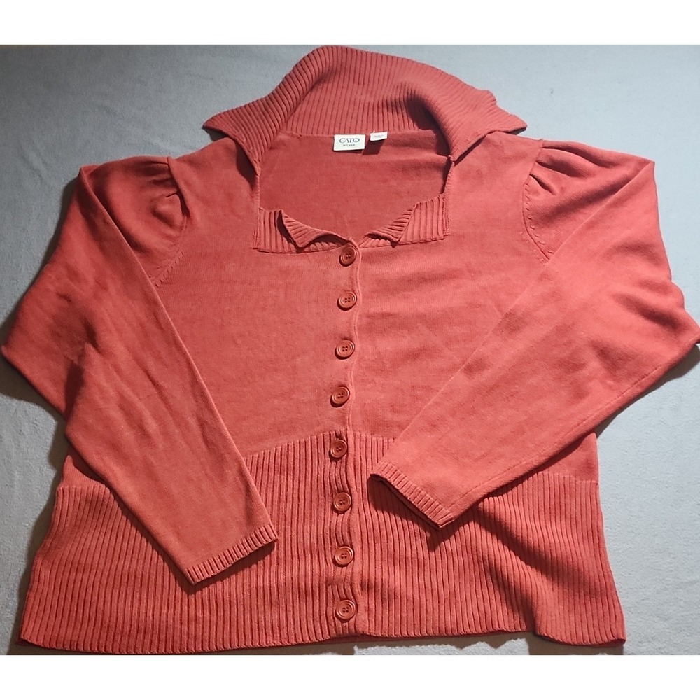 Cato Red Knit Button Collared Cardigan Sweater Cotton Long Sleeve 18/20W